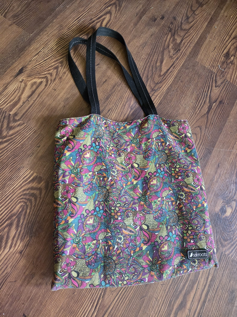 Sakroots Colorful Floral Tote Bag with Black Straps
